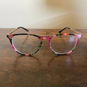Zenni Women’s Floral Multicolor Pattern Frames Only with Gold Arms 50-18-14 mm